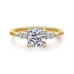 Dela - 14K Yellow Gold Cushion Cut Three Stone Diamond Engagement Ring