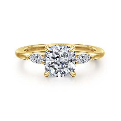Dela - 14K Yellow Gold Cushion Cut Three Stone Diamond Engagement Ring