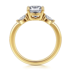 Dela - 14K Yellow Gold Cushion Cut Three Stone Diamond Engagement Ring
