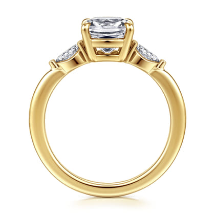 Dela - 14K Yellow Gold Cushion Cut Three Stone Diamond Engagement Ring