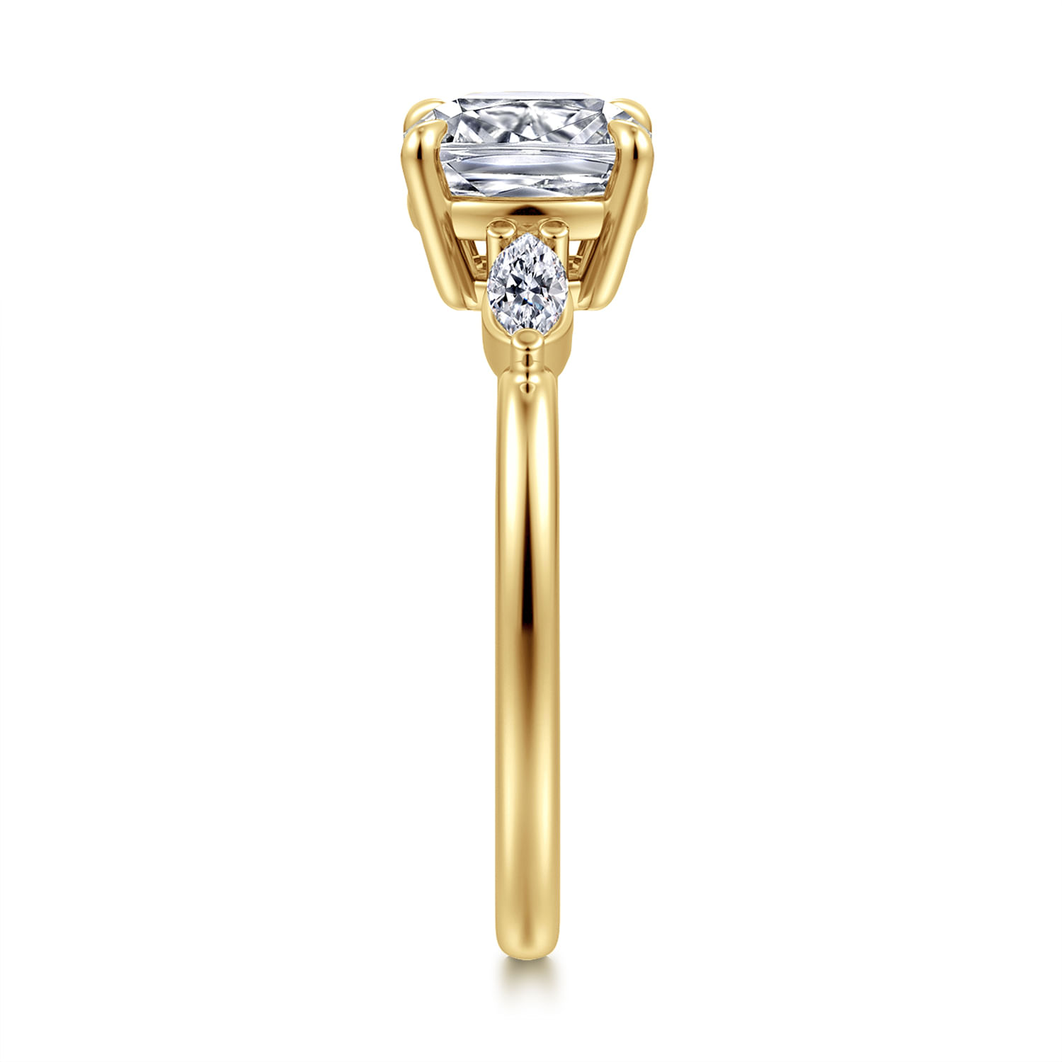 Dela - 14K Yellow Gold Cushion Cut Three Stone Diamond Engagement Ring