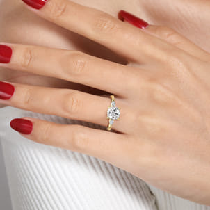 Dela - 14K Yellow Gold Cushion Cut Three Stone Diamond Engagement Ring