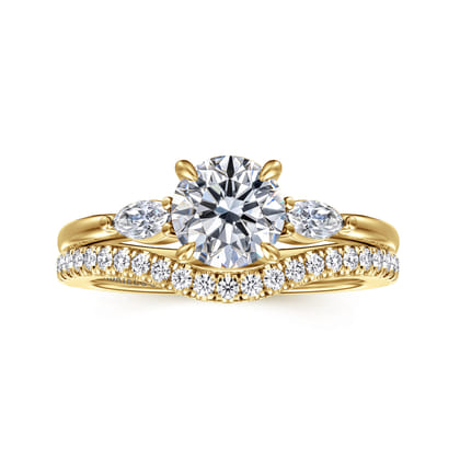 Dela - 14K Yellow Gold Floral Round Diamond Engagement Ring