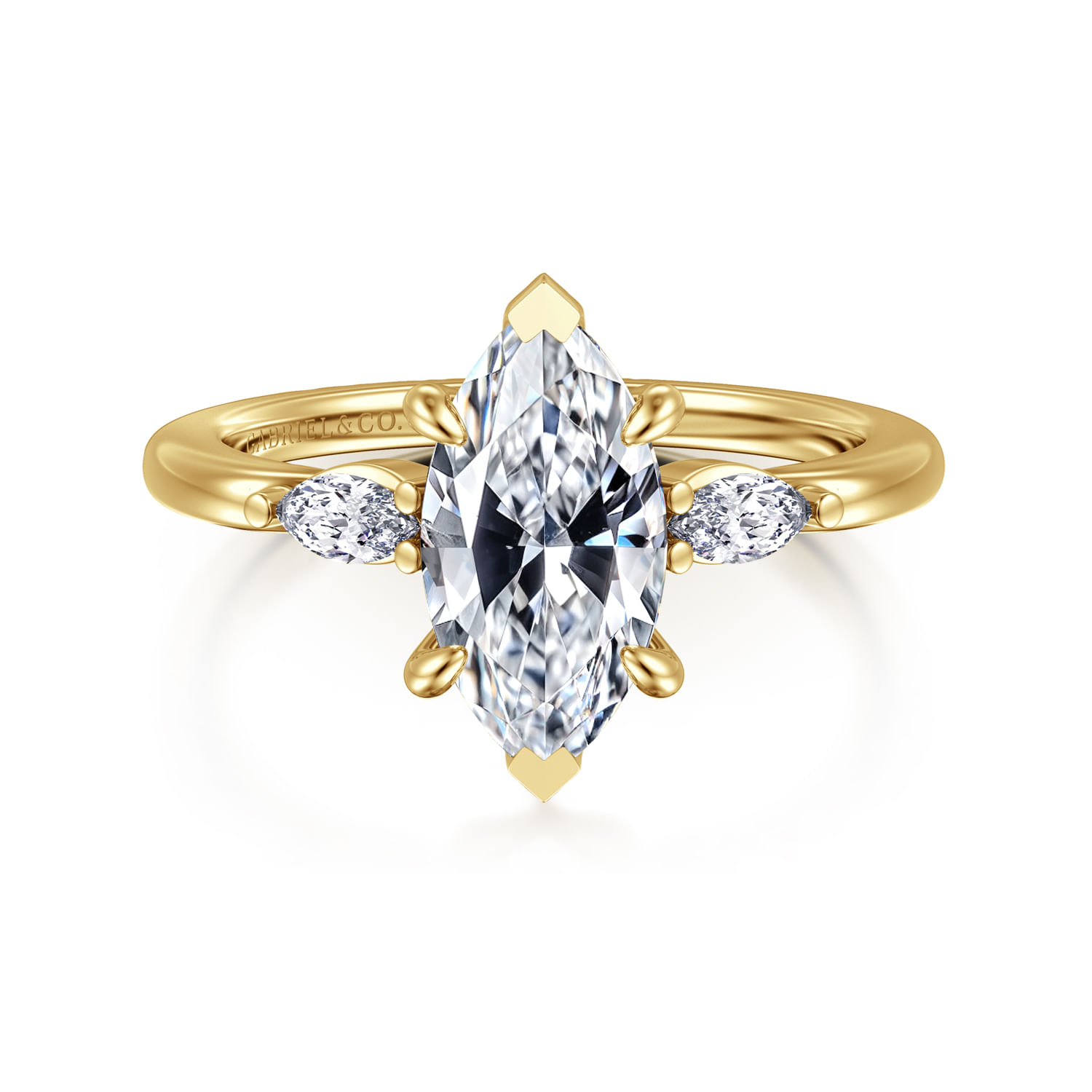 Dela - 14K Yellow Gold Marquise Shape Three Stone Diamond Engagement Ring