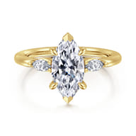 Dela - 14K Yellow Gold Marquise Shape Three Stone Diamond Engagement Ring