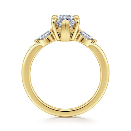 Dela - 14K Yellow Gold Marquise Shape Three Stone Diamond Engagement Ring