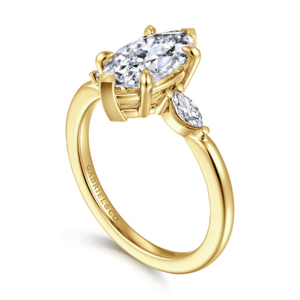 Dela - 14K Yellow Gold Marquise Shape Three Stone Diamond Engagement Ring