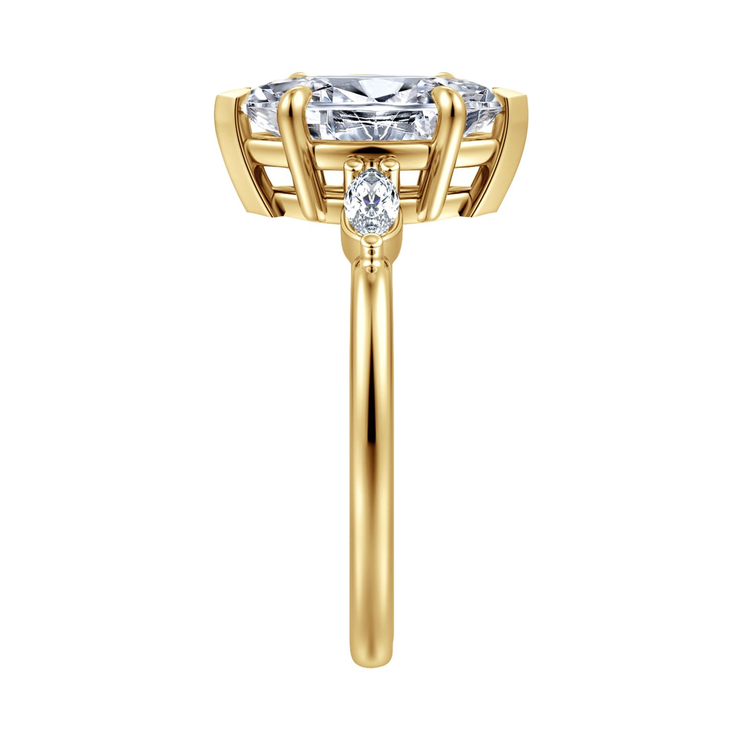 Dela - 14K Yellow Gold Marquise Shape Three Stone Diamond Engagement Ring