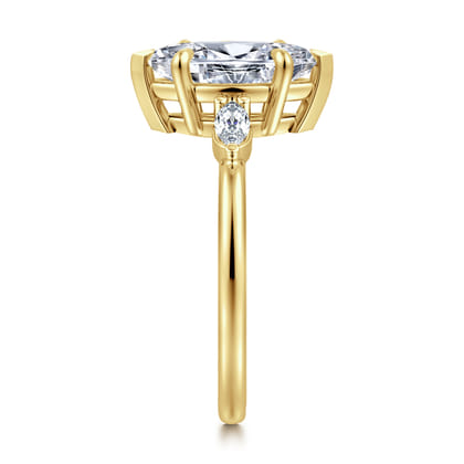 Dela - 14K Yellow Gold Marquise Shape Three Stone Diamond Engagement Ring