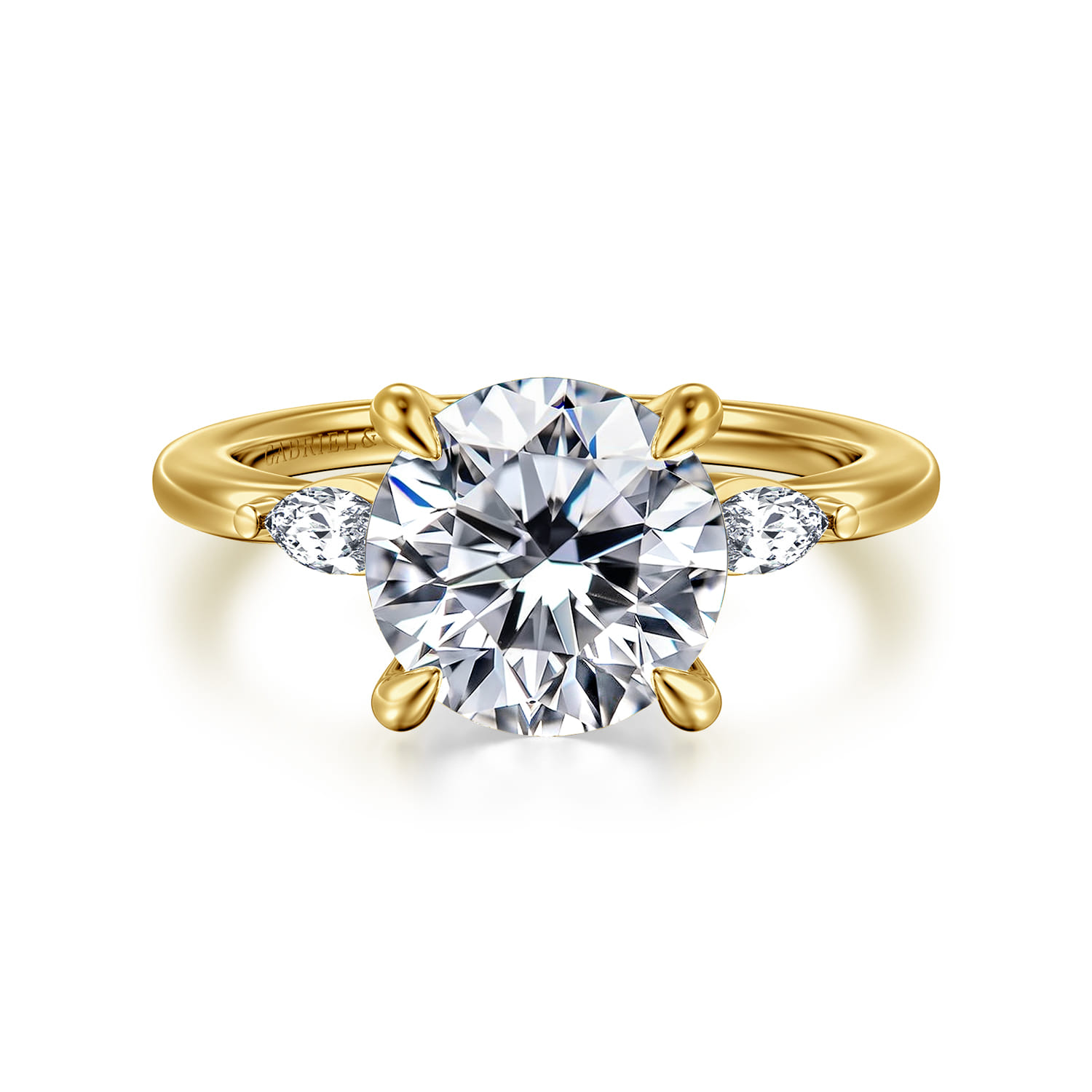 Dela - 14K Yellow Gold Round Three Stone Diamond Engagement Ring