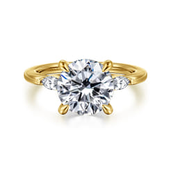 Dela - 14K Yellow Gold Round Three Stone Diamond Engagement Ring