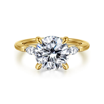 Dela - 14K Yellow Gold Round Three Stone Diamond Engagement Ring