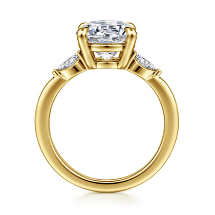 Dela - 14K Yellow Gold Round Three Stone Diamond Engagement Ring