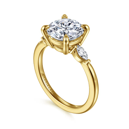 Dela - 14K Yellow Gold Round Three Stone Diamond Engagement Ring