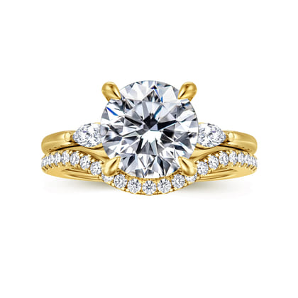 Dela - 14K Yellow Gold Round Three Stone Diamond Engagement Ring