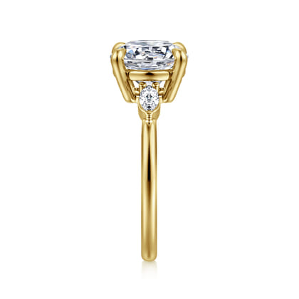 Dela - 14K Yellow Gold Round Three Stone Diamond Engagement Ring