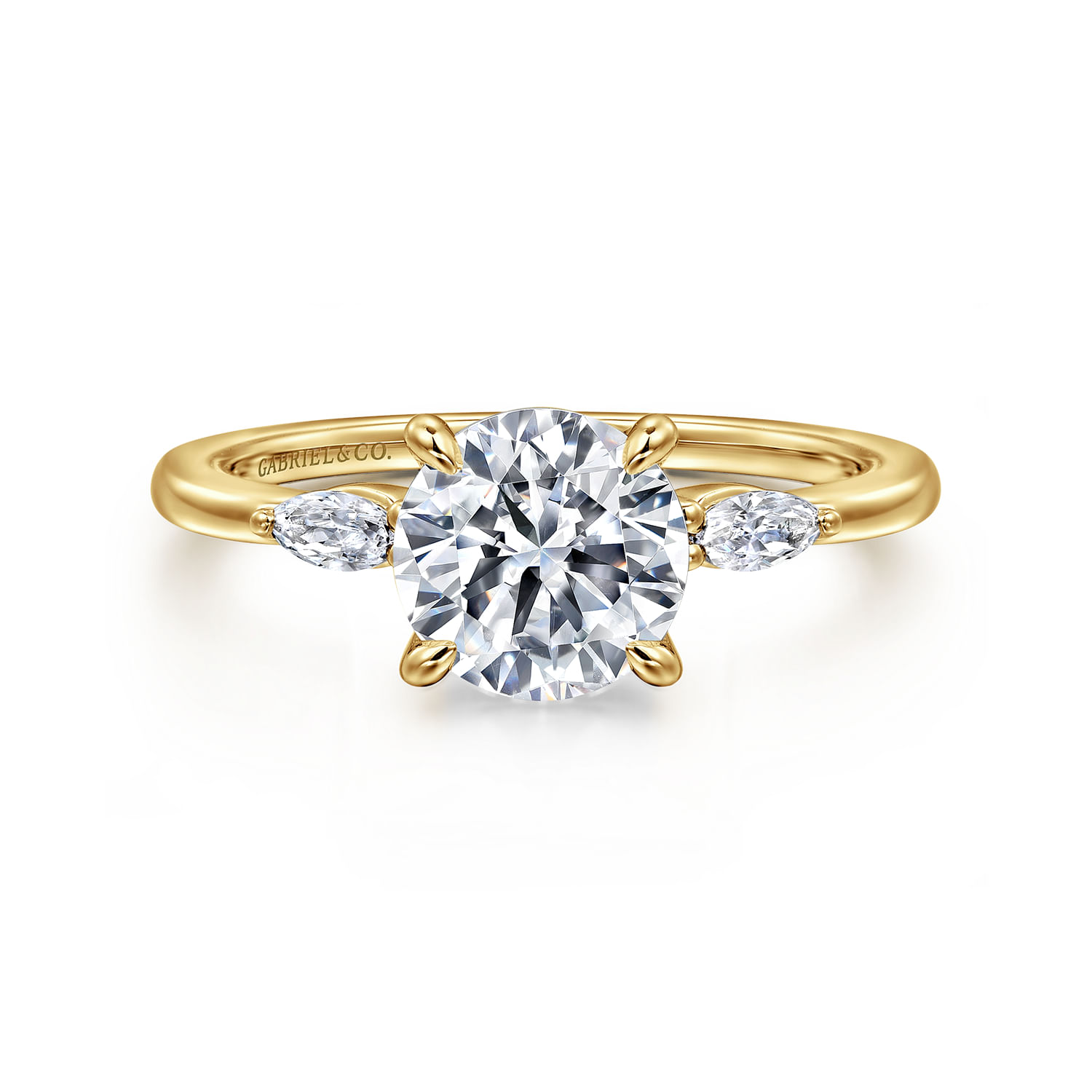 Dela - 14K Yellow Gold Round Three Stone Diamond Engagement Ring