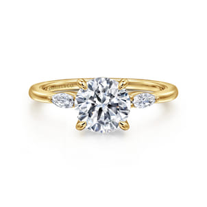 Dela - 14K Yellow Gold Round Three Stone Diamond Engagement Ring