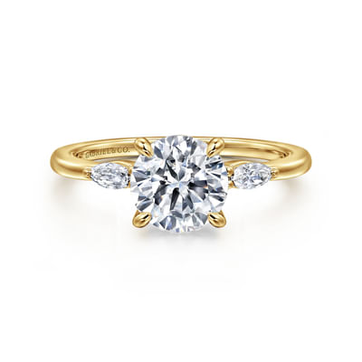 Dela - 14K Yellow Gold Round Three Stone Diamond Engagement Ring