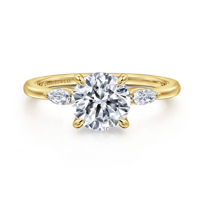 Dela - 14K Yellow Gold Round Three Stone Diamond Engagement Ring