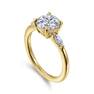 Dela - 14K Yellow Gold Round Three Stone Diamond Engagement Ring