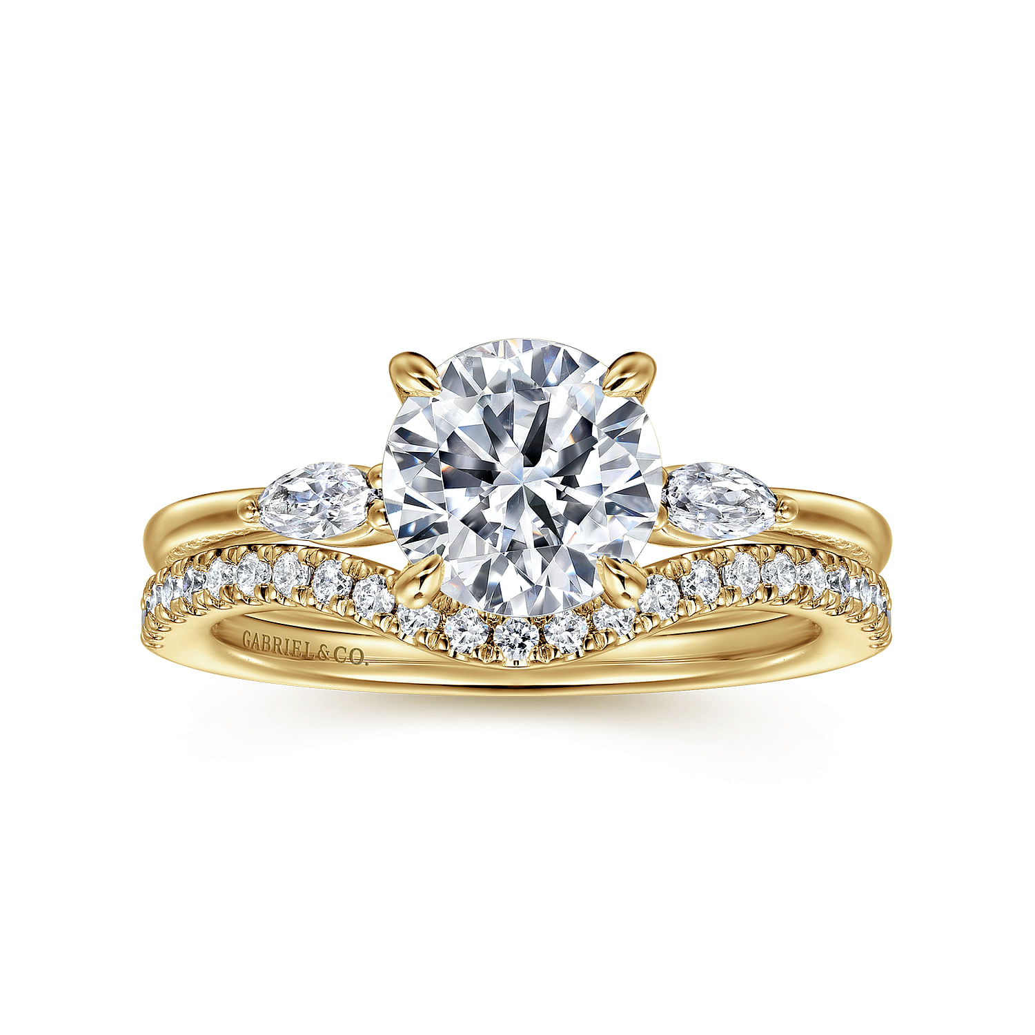 Dela - 14K Yellow Gold Round Three Stone Diamond Engagement Ring