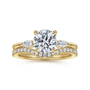 Dela - 14K Yellow Gold Round Three Stone Diamond Engagement Ring