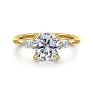 Dela - 14K Yellow Gold Round Three Stone Diamond Engagement Ring