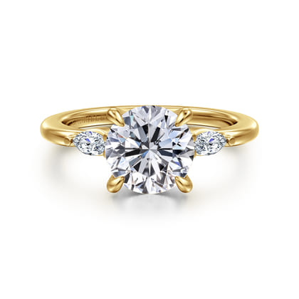Dela - 14K Yellow Gold Round Three Stone Diamond Engagement Ring