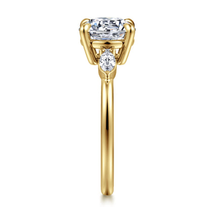 Dela - 14K Yellow Gold Round Three Stone Diamond Engagement Ring