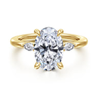 Dela - 14K Yellow Gold Three Stone Oval Diamond Engagement Ring