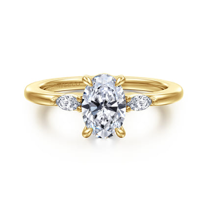 Dela - 14K Yellow Gold Three Stone Oval Diamond Engagement Ring