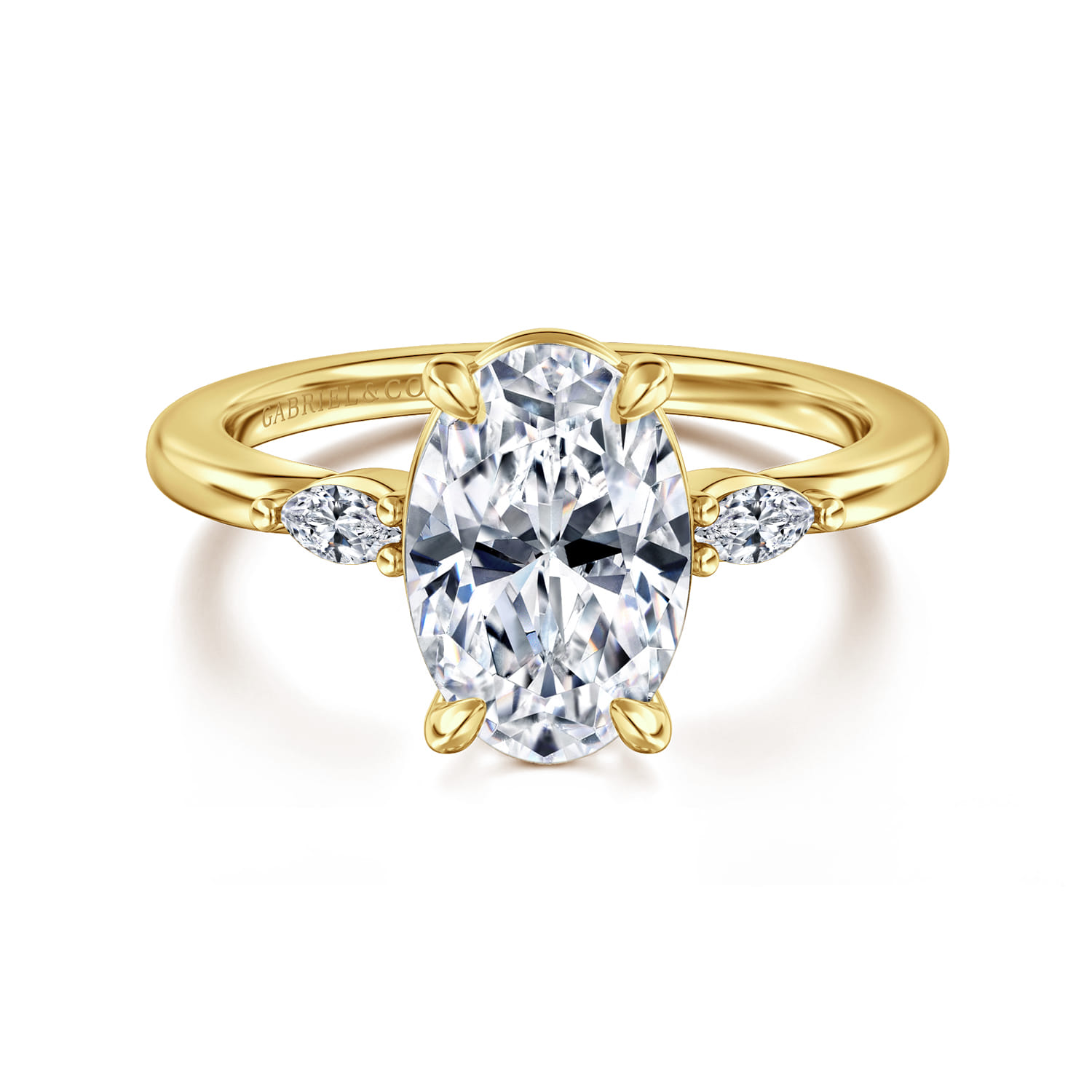 Dela - 14K Yellow Gold Three Stone Oval Diamond Engagement Ring