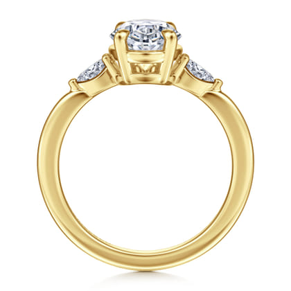 Dela - 14K Yellow Gold Three Stone Oval Diamond Engagement Ring