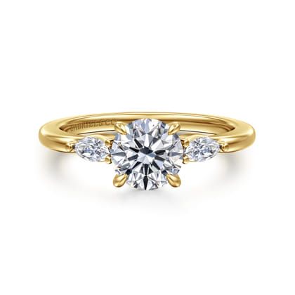 Dela - 14K Yellow Gold Three Stone Round Diamond Engagement Ring