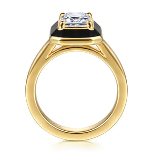 Delfina - 14K Yellow Gold Black Enamel Emerald Cut Solitaire Diamond Engagement Ring