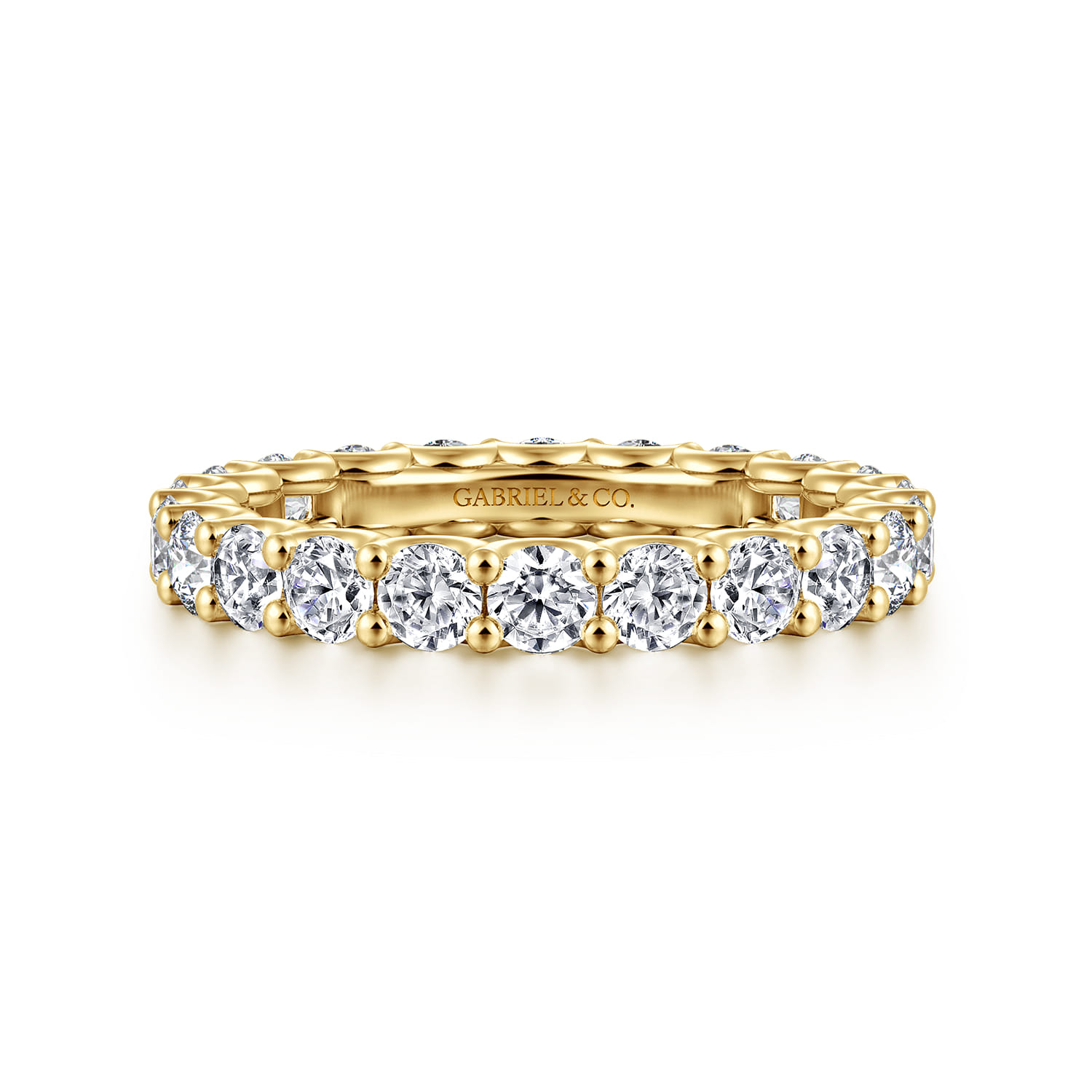 Eternity Band Wedding Ring in 14k Yellow Gold with Round Natural Diamond at Gabriel & Co. - Shot 1