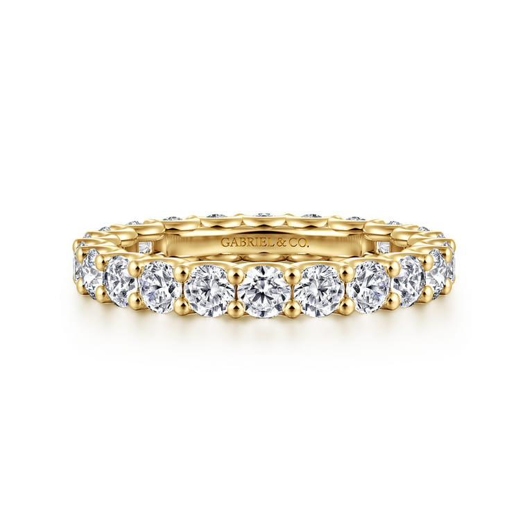Eternity Band Wedding Ring in 14k Yellow Gold with Round Natural Diamond at Gabriel & Co. - Shot 1