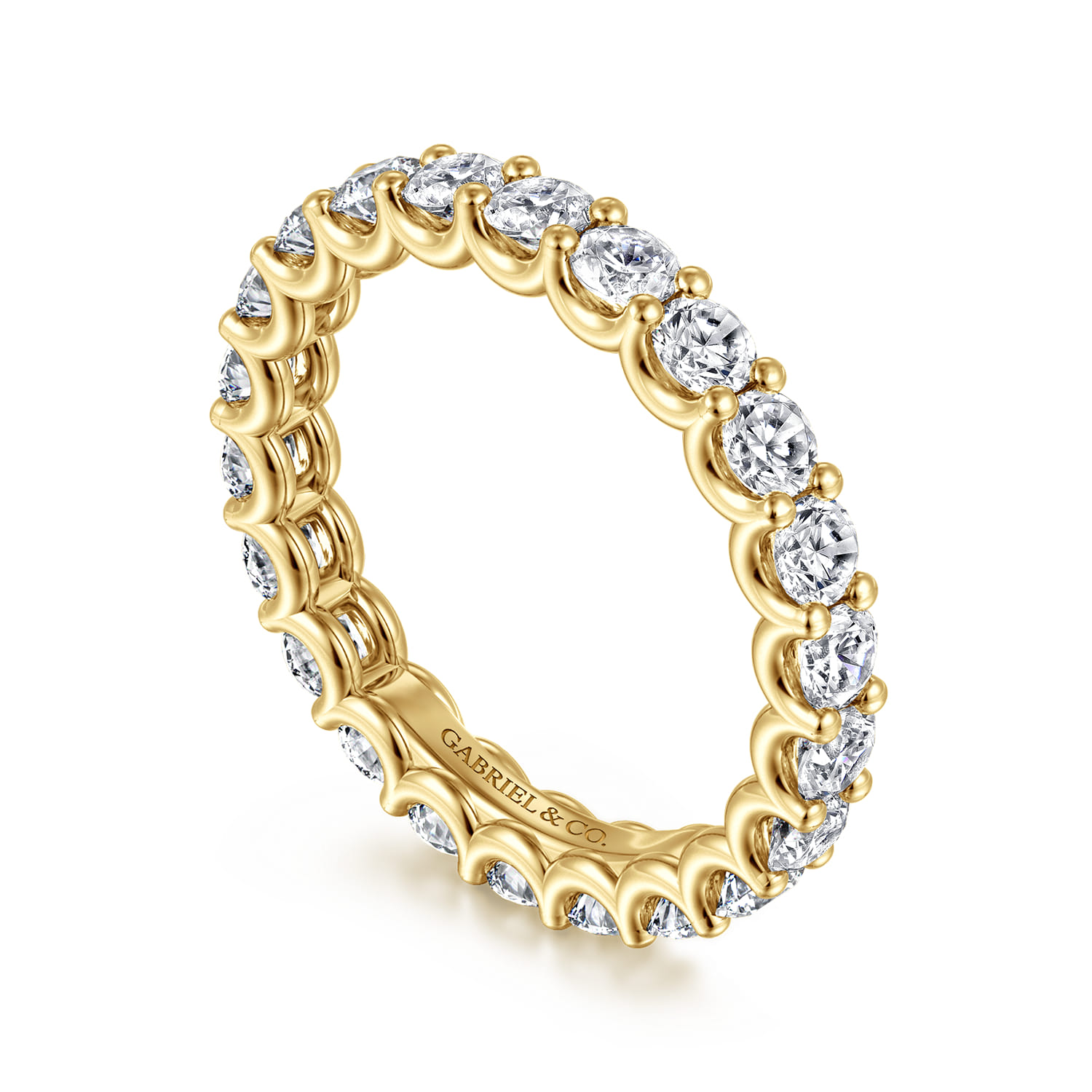 Eternity Band Wedding Ring in 14k Yellow Gold with Round Natural Diamond at Gabriel & Co. - Shot 3