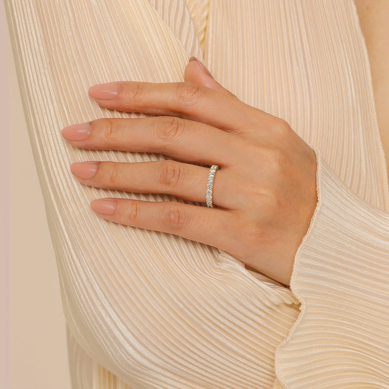 Eternity Band Wedding Ring in 14k Yellow Gold with Round Natural Diamond at Gabriel & Co. - Shot 5