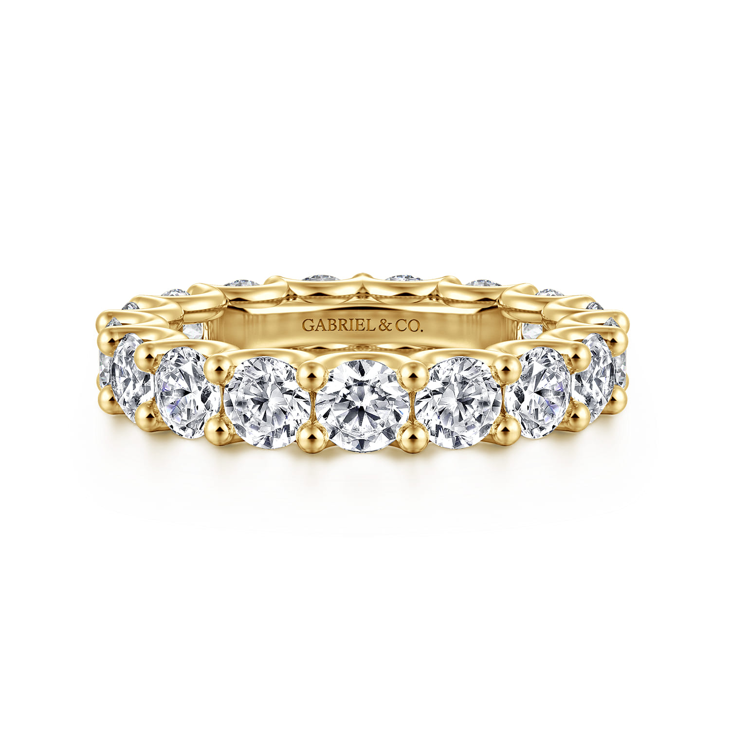 Eternity Band Wedding Ring in 14k Yellow Gold with Round Natural Diamond at Gabriel & Co. - Shot 1