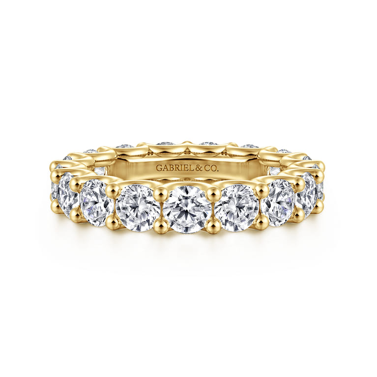 Eternity Band Wedding Ring in 14k Yellow Gold with Round Natural Diamond at Gabriel & Co. - Shot 1