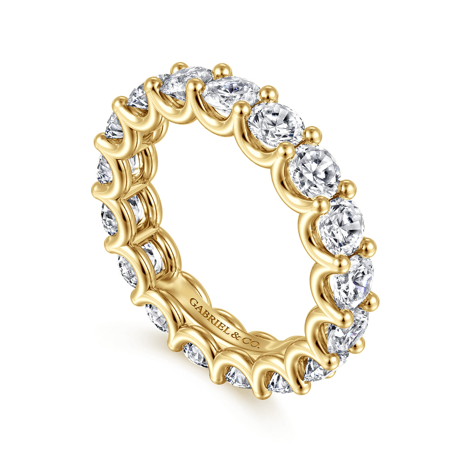 Eternity Band Wedding Ring in 14k Yellow Gold with Round Natural Diamond at Gabriel & Co. - Shot 3