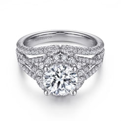 14K White Gold Round Halo Diamond Engagement Ring