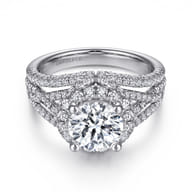 Delicacy - 14K White Gold Round Halo Diamond Engagement Ring