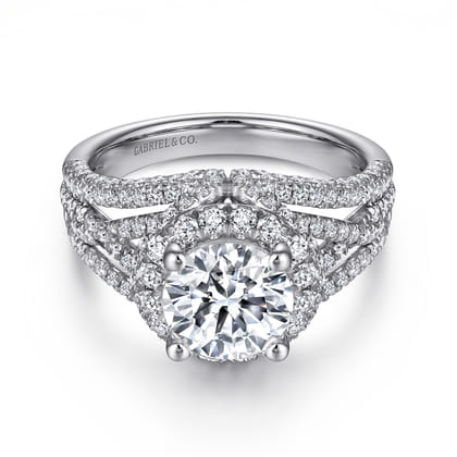 Delicacy - 14K White Gold Round Halo Diamond Engagement Ring