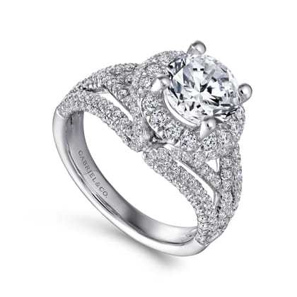 Delicacy - 14K White Gold Round Halo Diamond Engagement Ring