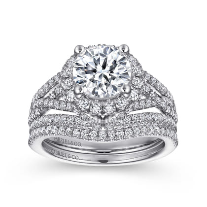 Delicacy - 14K White Gold Round Halo Diamond Engagement Ring
