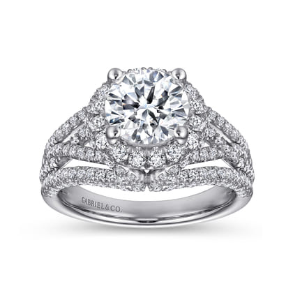 Delicacy - 14K White Gold Round Halo Diamond Engagement Ring
