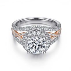 Delicacy - 14K White-Rose Gold Round Halo Diamond Engagement Ring